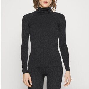 Sweaty Betty Black Leopard Paint Jacquard High Neck Base Layer